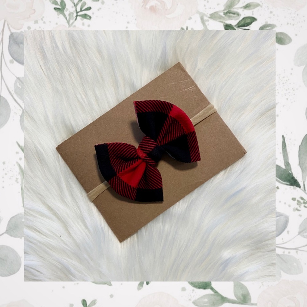 🎁Red Plaid Bow on Nylon or Clip In!